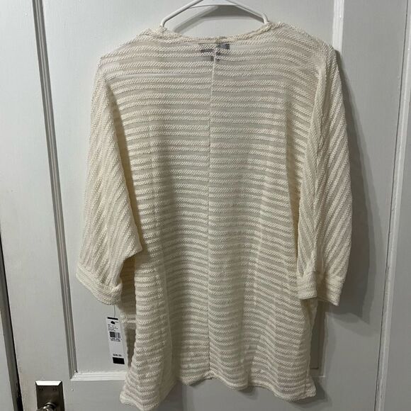 AB Studio Cream Cardigan with Textured Stripes and Loose Fit - Picture 3 of 4